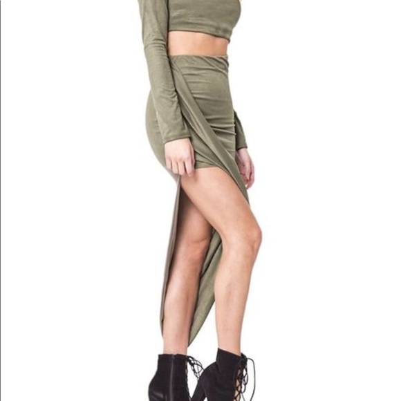 Suede 2 PC High Waist Skirt Set - Picture 2 of 4